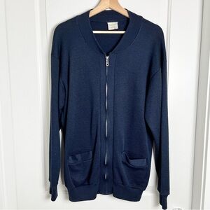 Vintage Jaydee Zip-Up Wool Blend Cardigan Sweater - Classic Navy Blue, Large
